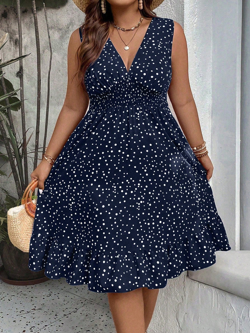 Vestido Feminino Bainha Esvoaçante e Decote V Pequeno Amapola Plus Size