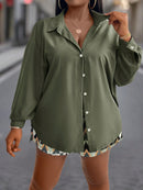Conjunto Feminino camisa listrada e shorts - Ghi. Plus Size