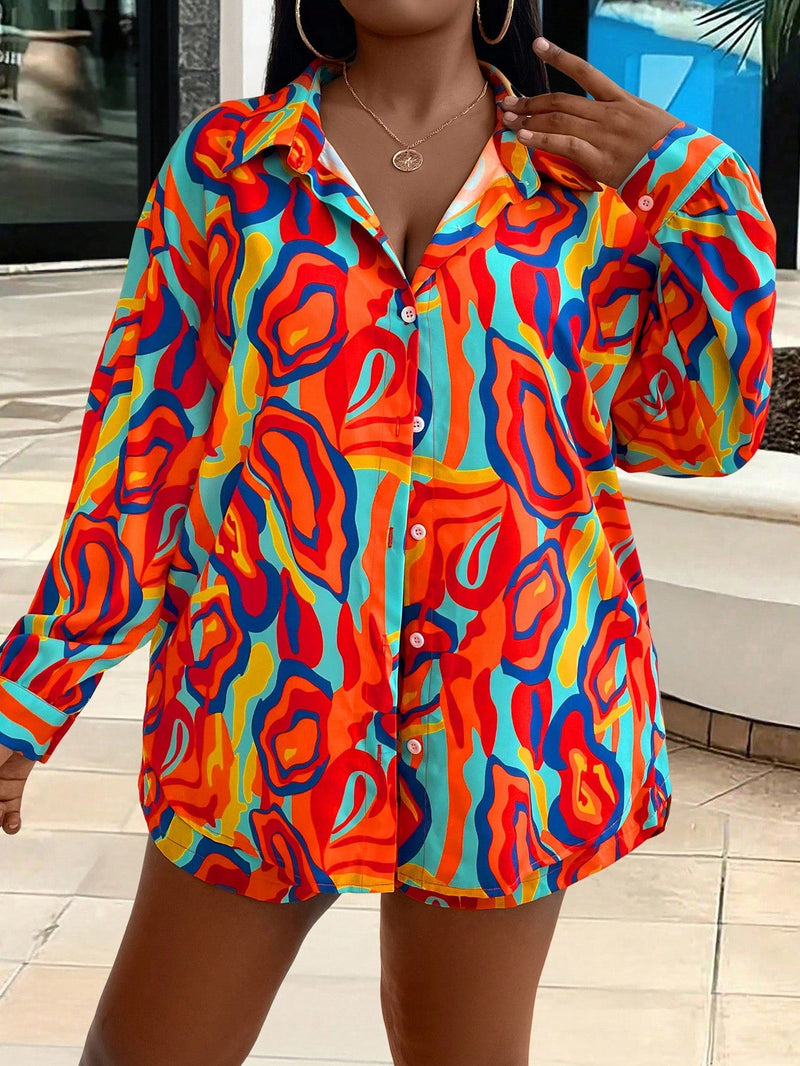 Conjunto Feminino camisa listrada e shorts - Ghi. Plus Size