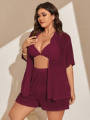 Conjunto de 2 Peças Feminino de Praia com Modelagem Solta e Shorts de Cobertura - Dália. Plus Size