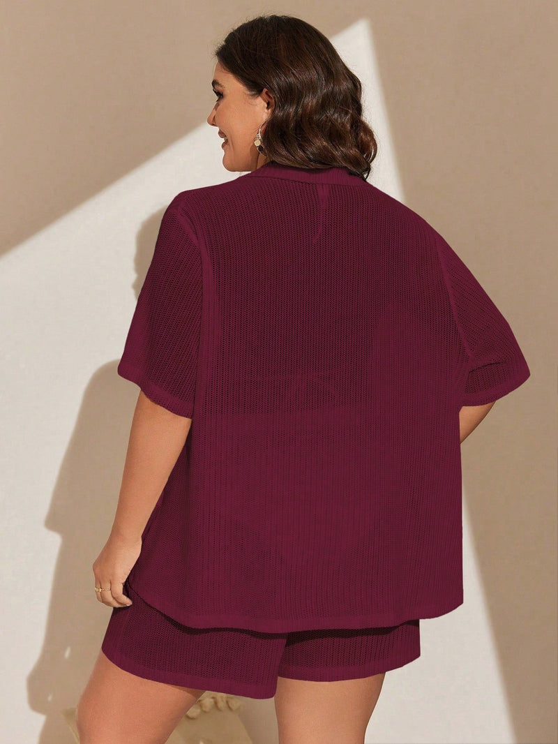 Conjunto de 2 Peças Feminino de Praia com Modelagem Solta e Shorts de Cobertura - Dália. Plus Size