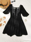 Vestido de Cobertura Feminino com Inserções em Crochê e Mangas Fluidas - Beatriz. Plus Size