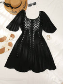 Vestido de Cobertura Feminino com Inserções em Crochê e Mangas Fluidas - Beatriz. Plus Size