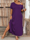 Vestido Feminino casual de Manga Curta Ombros de Fora Cleide. Plus Size