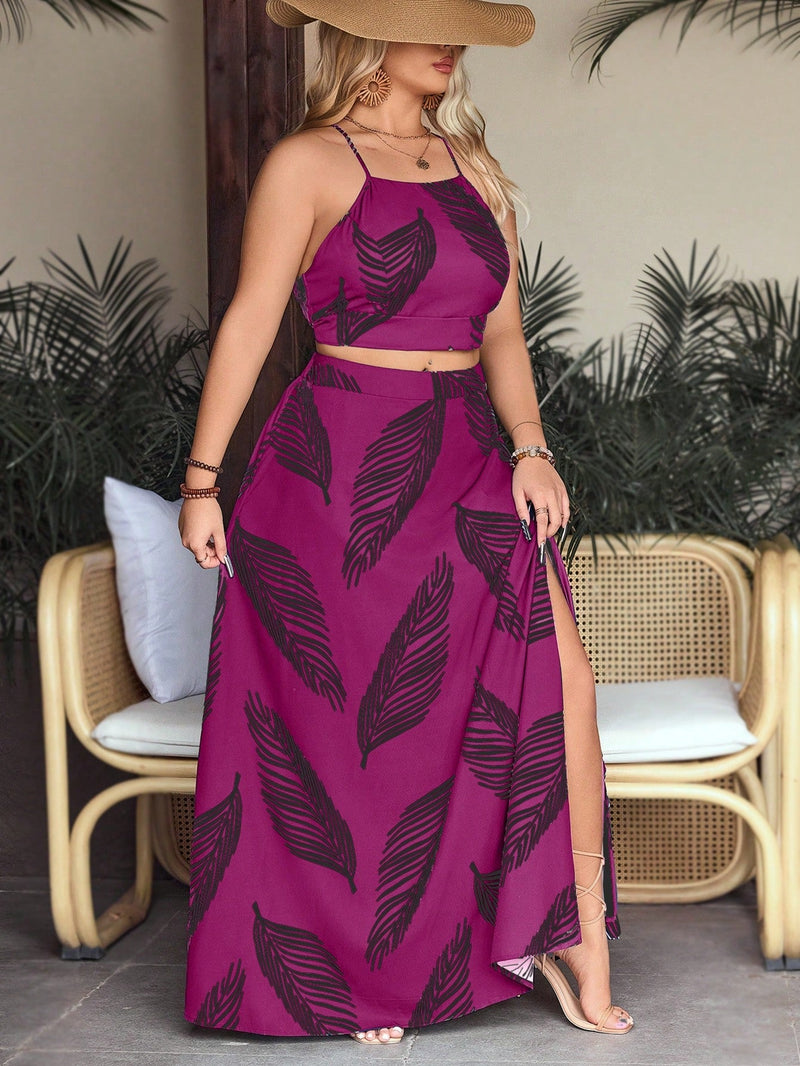 Conjunto Feminino com top e saia com fenda Regiane. Plus Size
