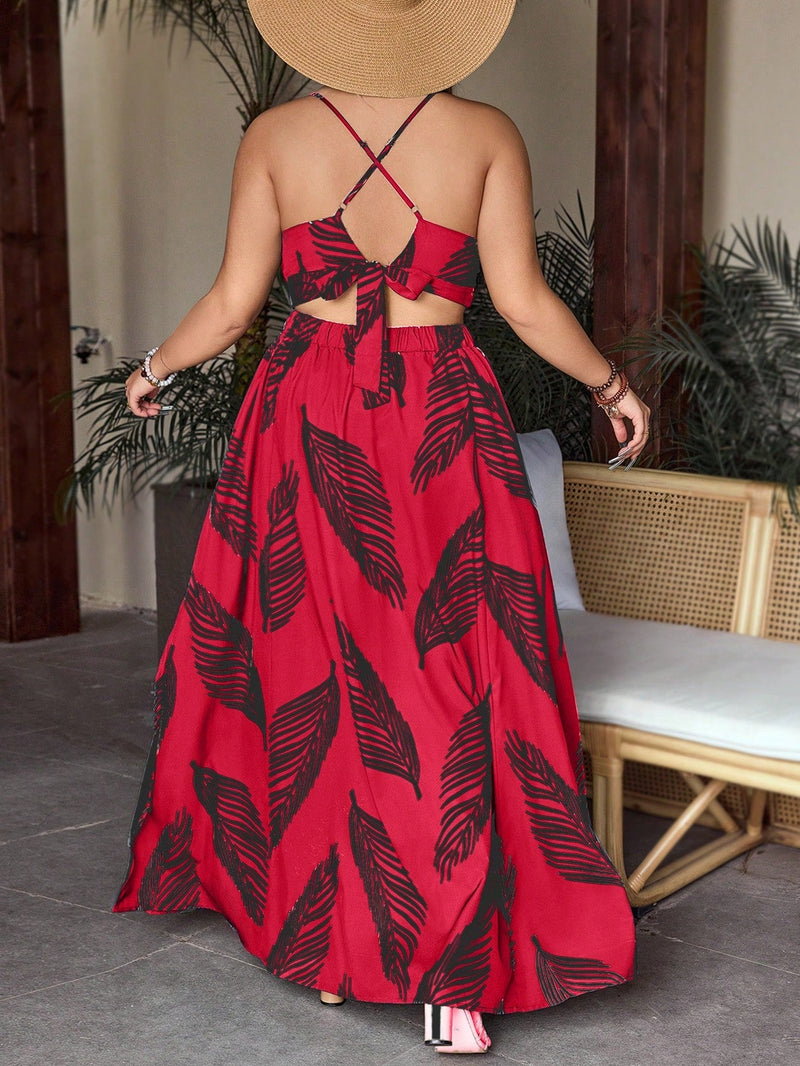 Conjunto Feminino com top e saia com fenda Regiane. Plus Size