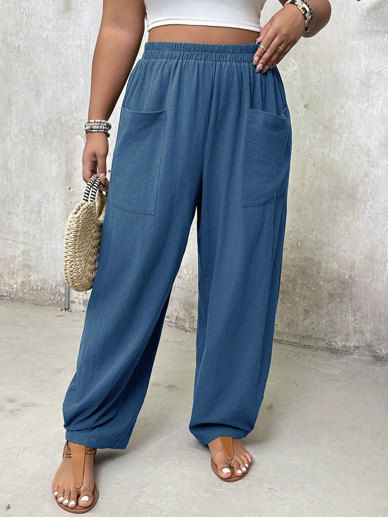 Calça Feminina com Cintura Elástica e Bolsos Mega. Plus Size