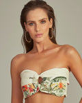 Cropped Bustier Estampa Tropical Paradise