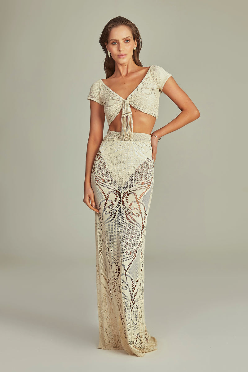 Top Cherie Renda Bege