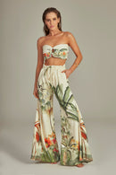Cropped Bustier Estampa Tropical Paradise
