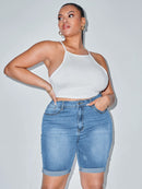 Shorts Feminino de cintura alta bainha enrolada - Federica. Plus Size