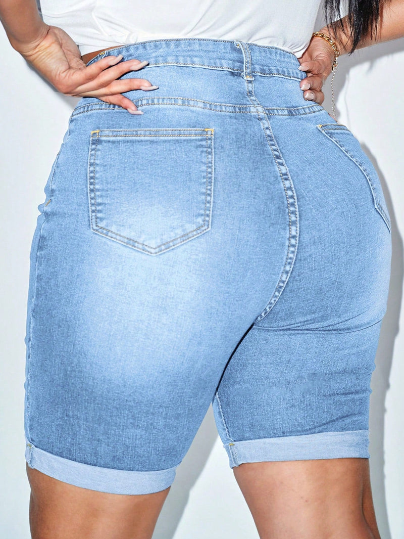 Shorts Feminino de cintura alta bainha enrolada - Federica. Plus Size