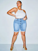 Shorts Feminino de cintura alta bainha enrolada - Federica. Plus Size