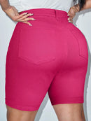 Shorts Feminino de cintura alta bainha enrolada - Federica. Plus Size