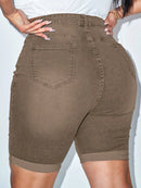 Shorts Feminino de cintura alta bainha enrolada - Federica. Plus Size