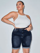 Shorts Feminino de cintura alta bainha enrolada - Federica. Plus Size