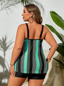 Tankini Feminino com Estampa de Bolinhas e Listras . Plus Size