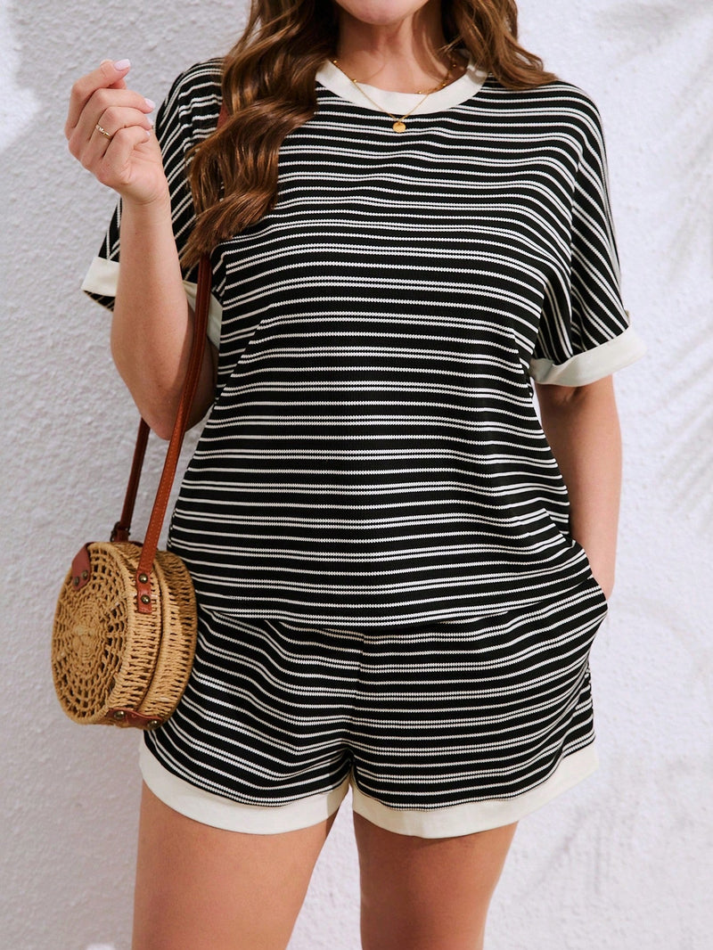 Conjunto feminino listrado Isadora. Plus Size