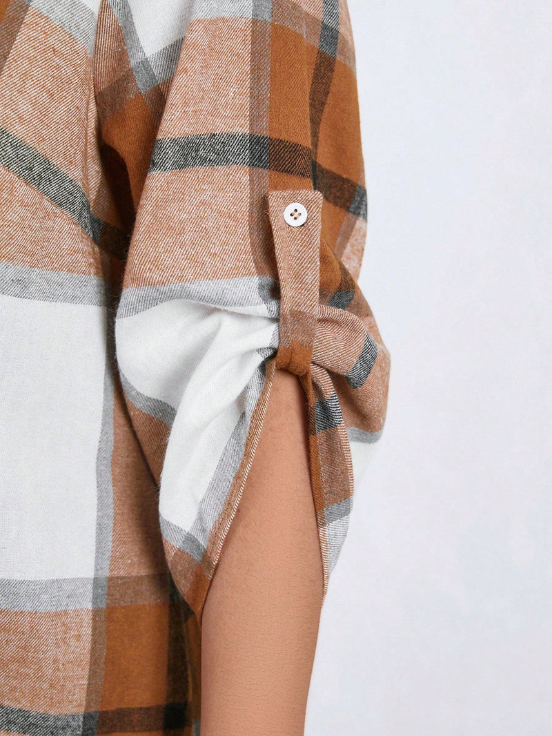 Vestido-Camisa Feminino Solto Reto com Mangas Dobráveis - Cecília. Plus Size