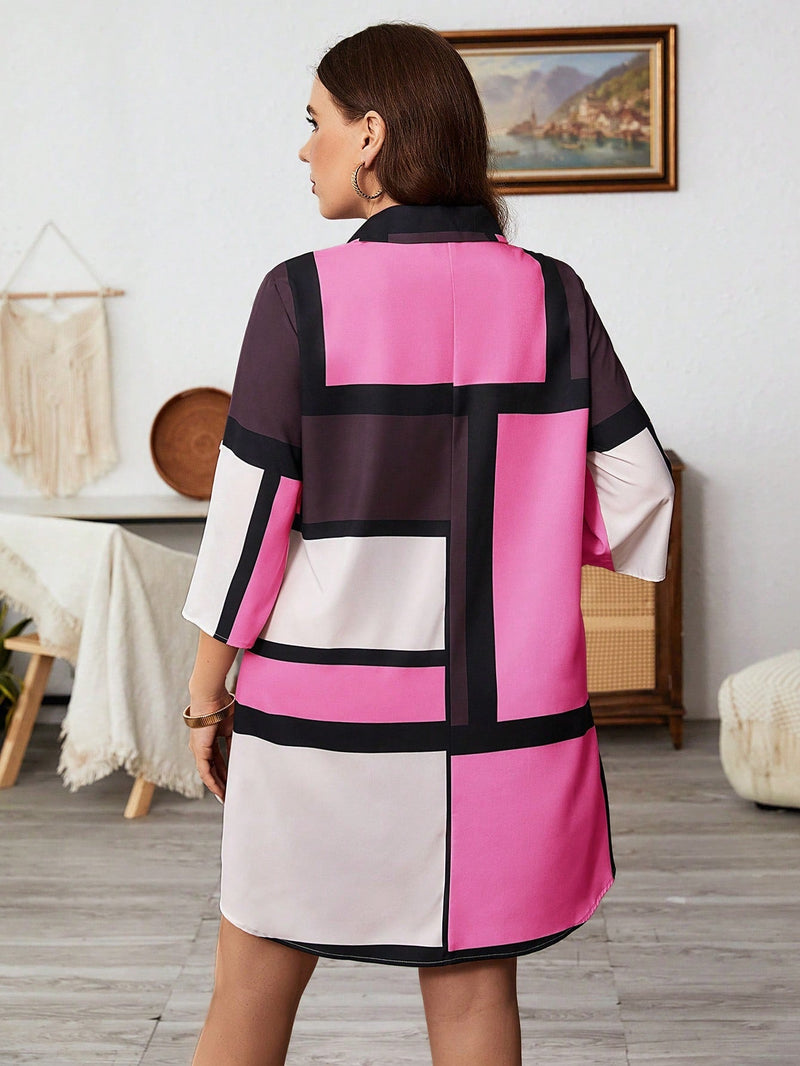 Vestido-Camisa Feminino Solto Reto com Mangas Dobráveis - Cecília. Plus Size