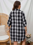 Vestido-Camisa Feminino Solto Reto com Mangas Dobráveis - Cecília. Plus Size