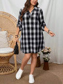 Vestido-Camisa Feminino Solto Reto com Mangas Dobráveis - Cecília. Plus Size