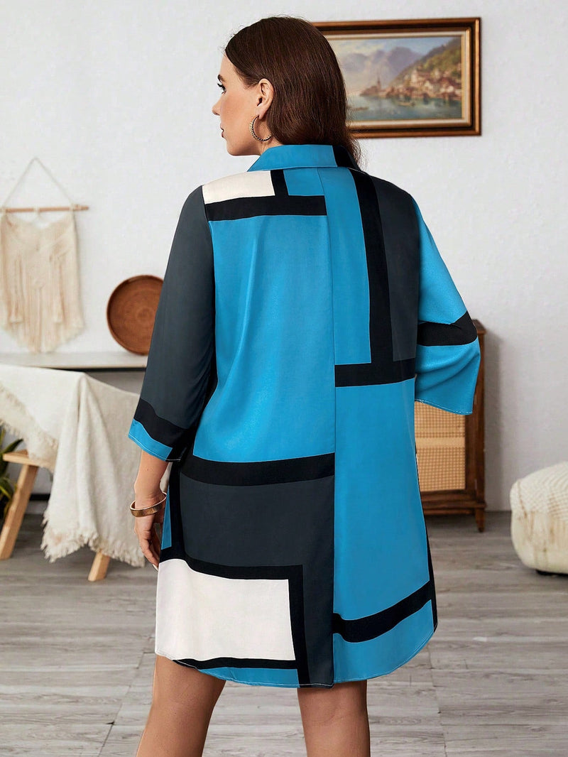 Vestido-Camisa Feminino Solto Reto com Mangas Dobráveis - Cecília. Plus Size