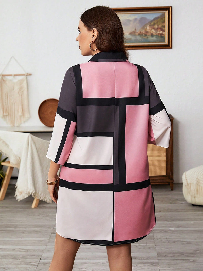 Vestido-Camisa Feminino Solto Reto com Mangas Dobráveis - Cecília. Plus Size