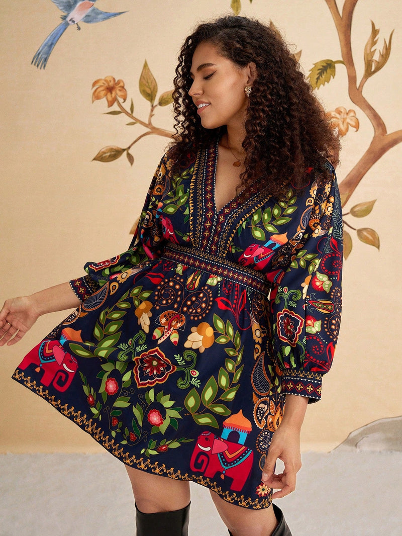 Vestido Feminino Curto Manga Longa Decote em V Cíntia. Plus Size