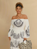 Vestido Feminino Estampa Floral e Ombros de Fora Paola. Plus Size