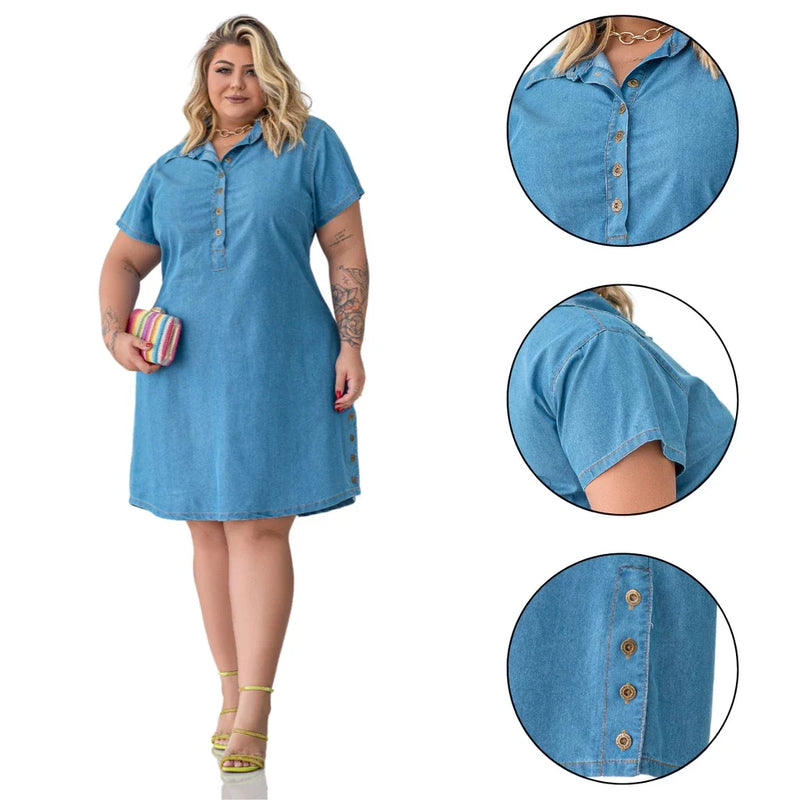 Vestido Feminino Jeans Com Botões Frontais - Jenny. Plus Size