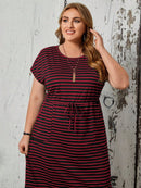 Vestido Feminino Listrado com Cintura Ajustável - Larissa. Plus Size