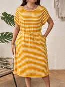 Vestido Feminino Listrado com Cintura Ajustável - Larissa. Plus Size