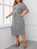 Vestido Feminino Listrado com Cintura Ajustável - Larissa. Plus Size