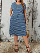 Vestido Feminino Listrado com Cintura Ajustável - Larissa. Plus Size