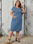 Vestido Feminino Listrado com Cintura Ajustável - Larissa. Plus Size