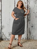 Vestido Feminino Listrado com Cintura Ajustável - Larissa. Plus Size