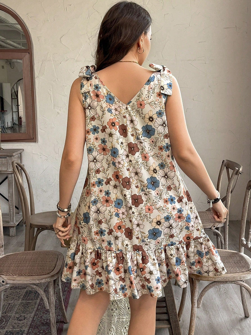 Vestido Feminino Decoração de Laço nos Ombros - Angeline. Plus Size