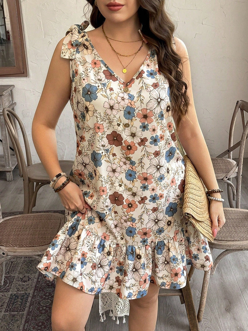 Vestido Feminino Decoração de Laço nos Ombros - Angeline. Plus Size