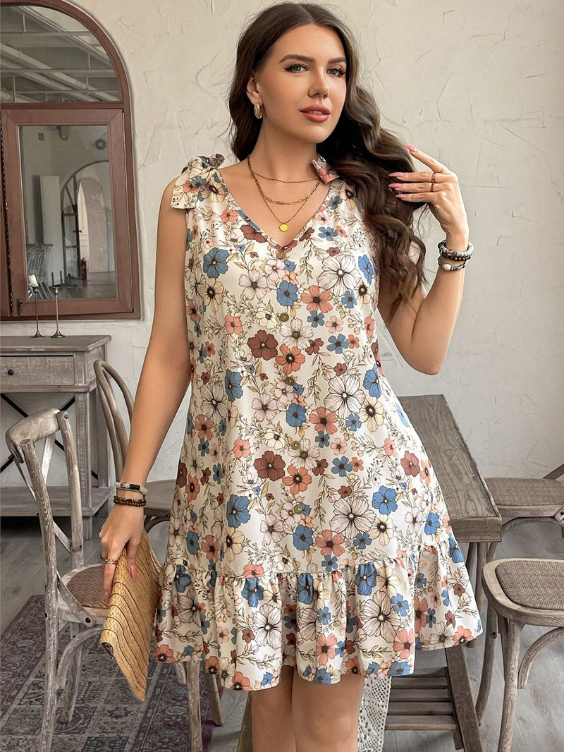 Vestido Feminino Decoração de Laço nos Ombros - Angeline. Plus Size