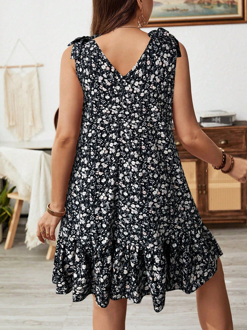 Vestido Feminino Decoração de Laço nos Ombros - Angeline. Plus Size