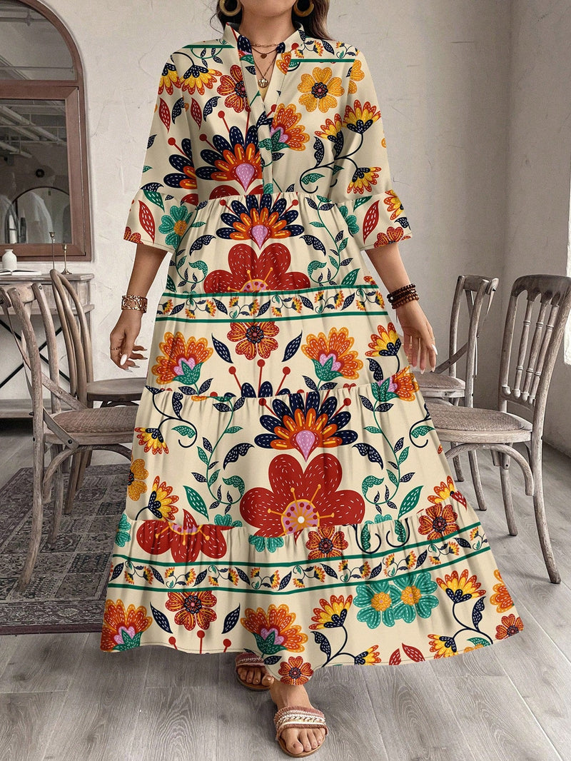 Vestido Feminino Longo de Manga Média - Mayra. Plus Size