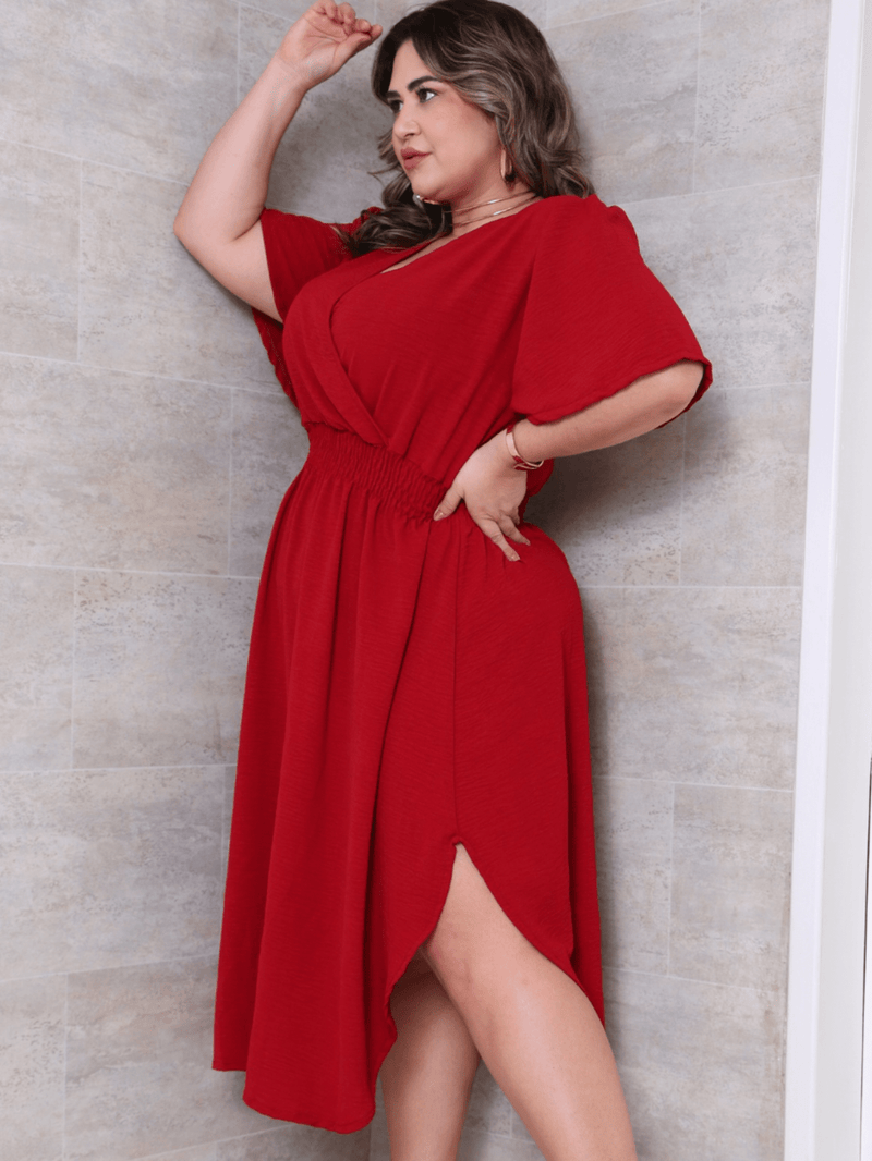Vestido Feminino Manga Curta Duna Casual - Mirna. Plus Size