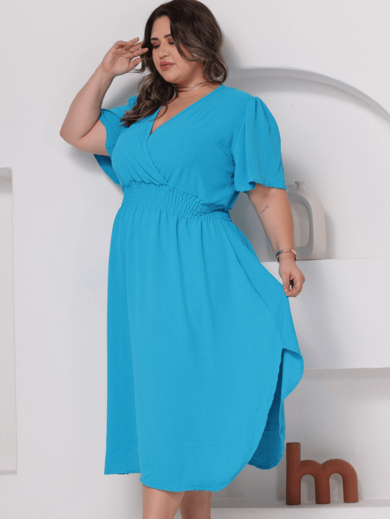 Vestido Feminino Manga Curta Duna Casual - Mirna. Plus Size