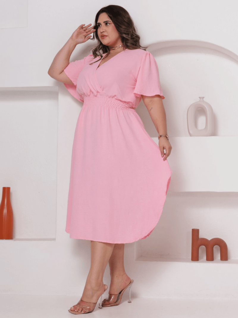 Vestido Feminino Manga Curta Duna Casual - Mirna. Plus Size