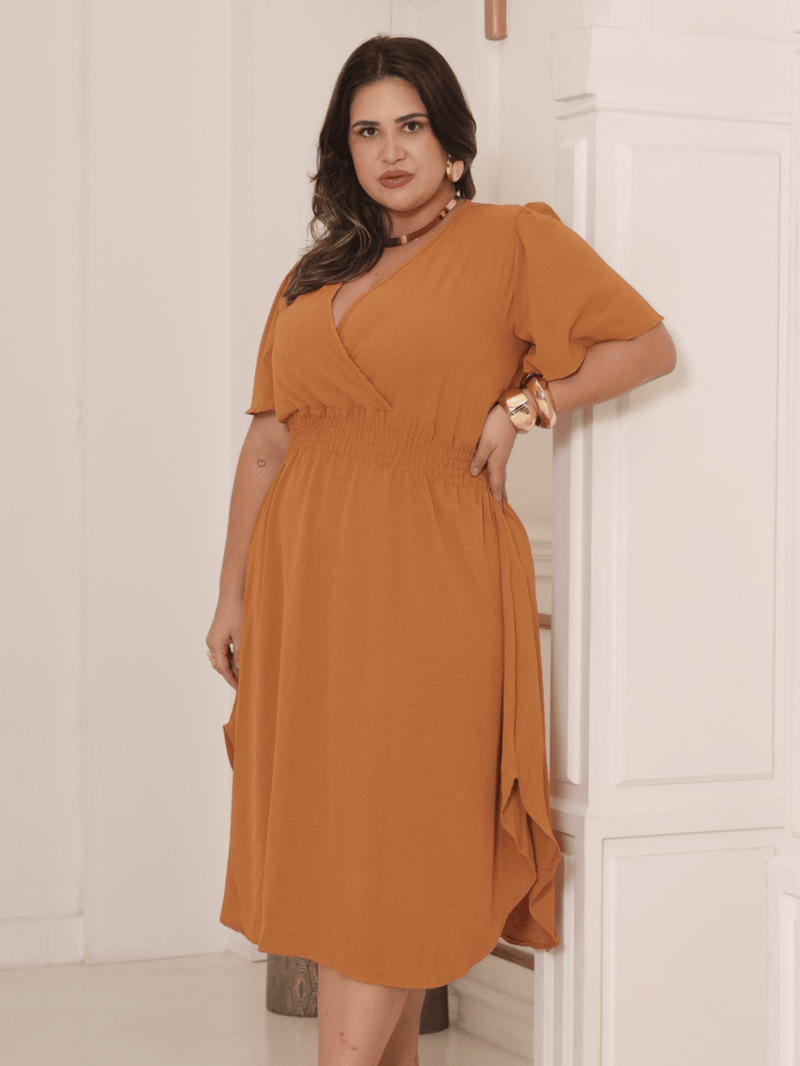 Vestido Feminino Manga Curta Duna Casual - Mirna. Plus Size