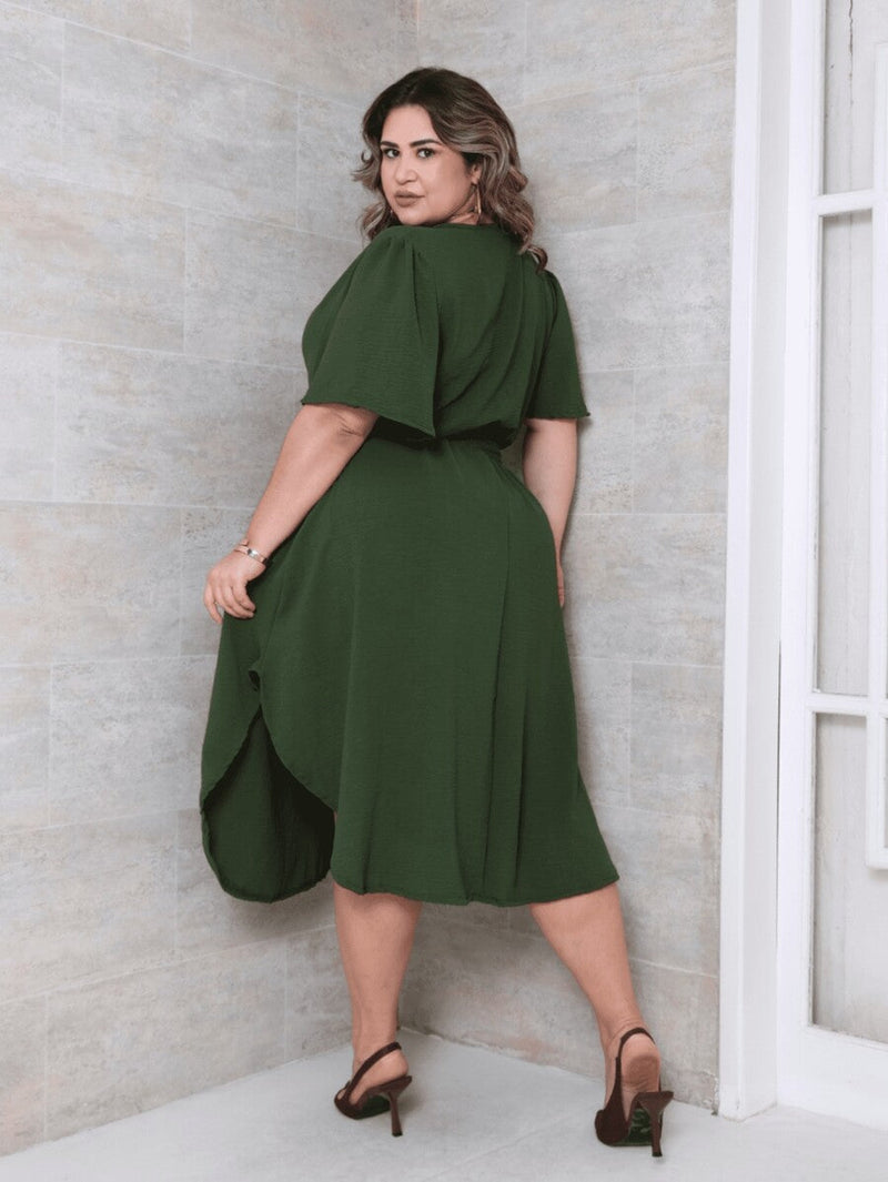 Vestido Feminino Manga Curta Duna Casual - Mirna. Plus Size