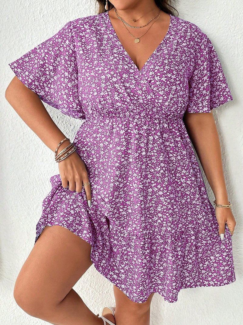 Vestido Feminino com Manga Borboleta com Babado na Barra - Liliane. Plus Size
