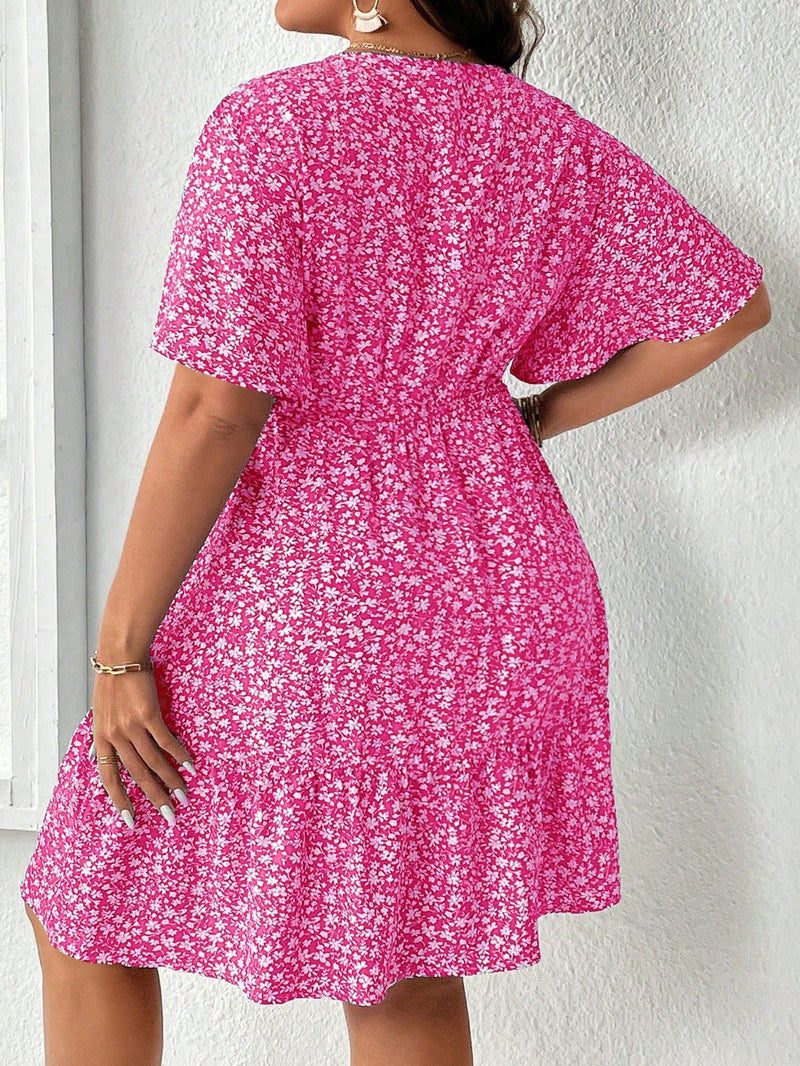 Vestido Feminino com Manga Borboleta com Babado na Barra - Liliane. Plus Size