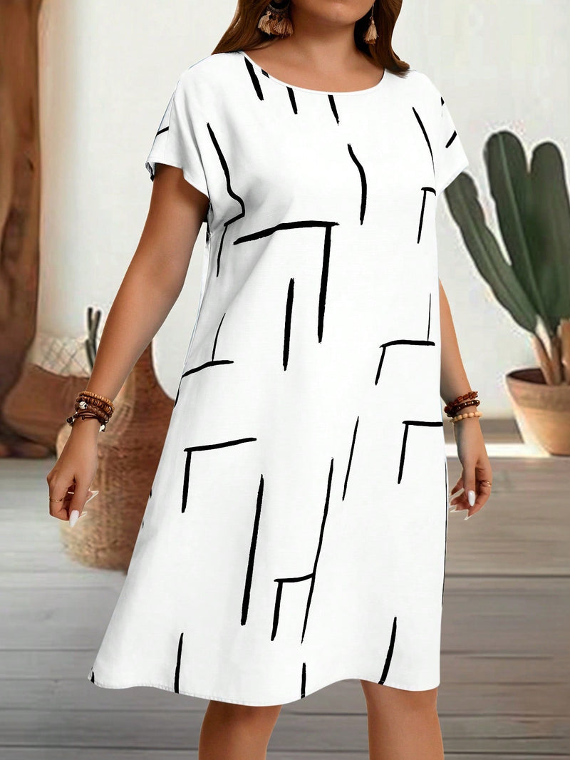 Vestido Feminino com Manga Morcego e com gola redonda - Sophie. Plus Size